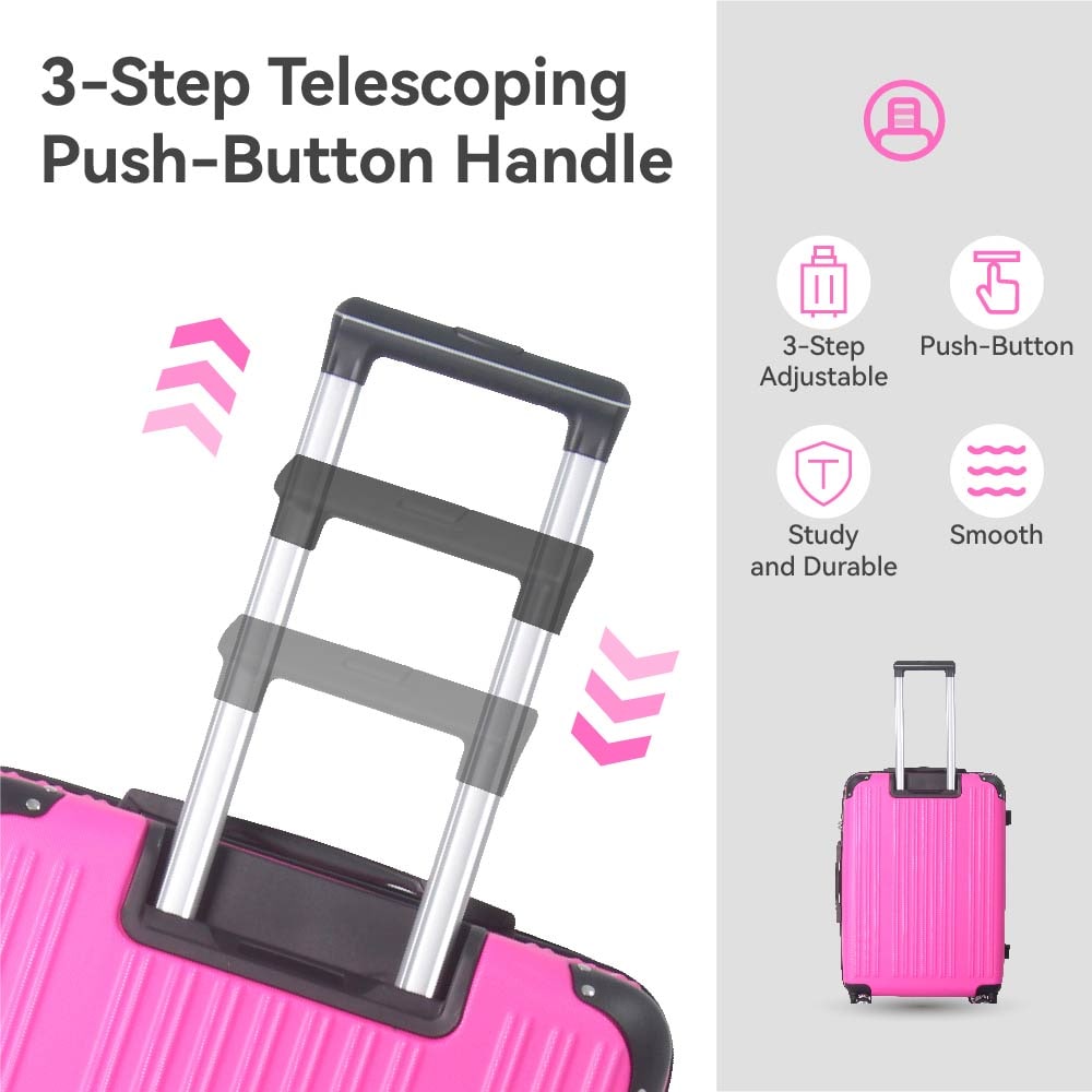 3-Piece Lightweight ABS Hardshell Luggage Set (20", 24", 26") In Honey Powder With Spinner Wheels, TSA Lock, And Adjustable Telescopic Handle - Durable Travel Suitcases_voghion.com